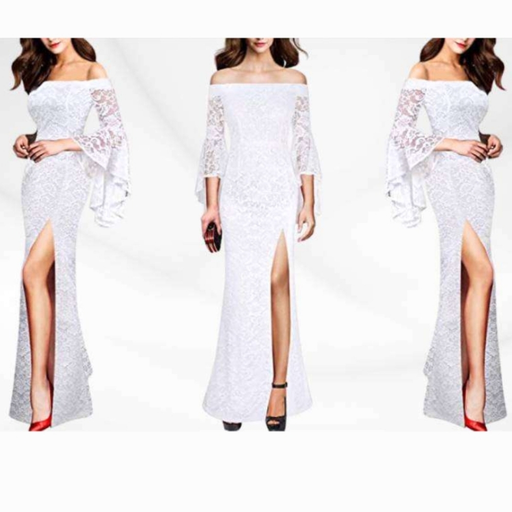 NWT Vfshow Dress Off the Shoulder Evening Gown Lace XL Extra Large White Formal